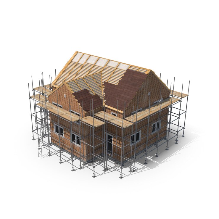 PSD casa en construcción con andamios y ladrillos visibles