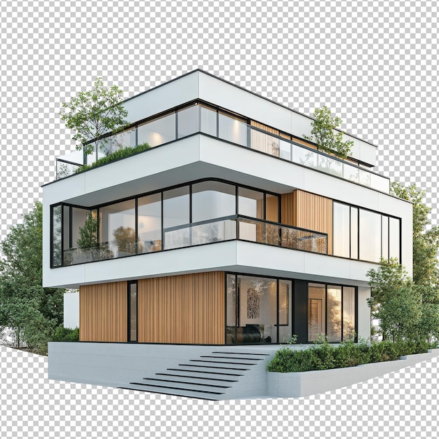 Casa cuádruple aislada en un fondo transparente