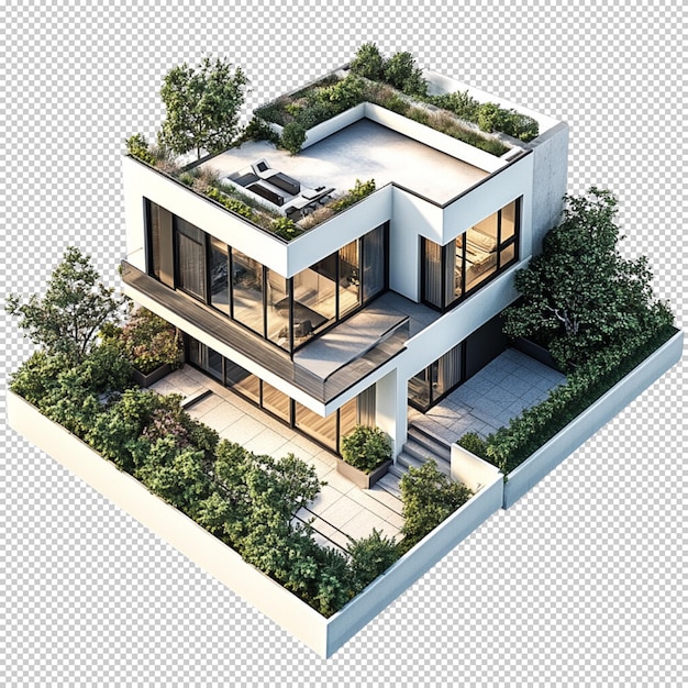 Casa cuádruple aislada en un fondo transparente