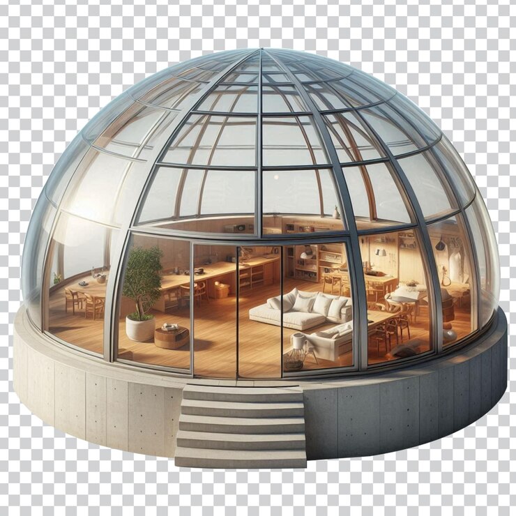 Una casa cúpula con un fondo transparente