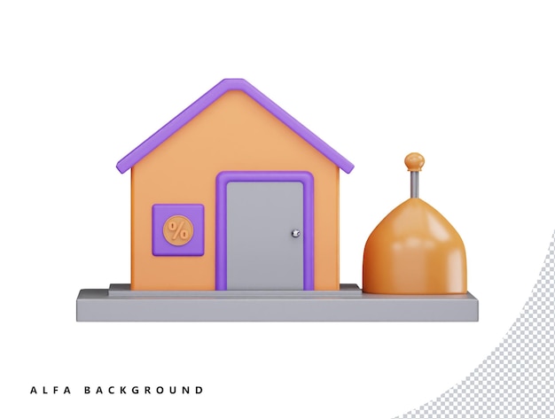 Casa de aldeia com ilustração de estilo minimalista de desenho vetorial 3d