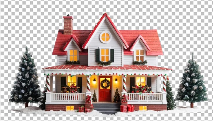 PSD casa decorata per natale con gioia