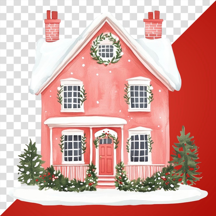PSD casa di natale png illustrazione architettonica di natale