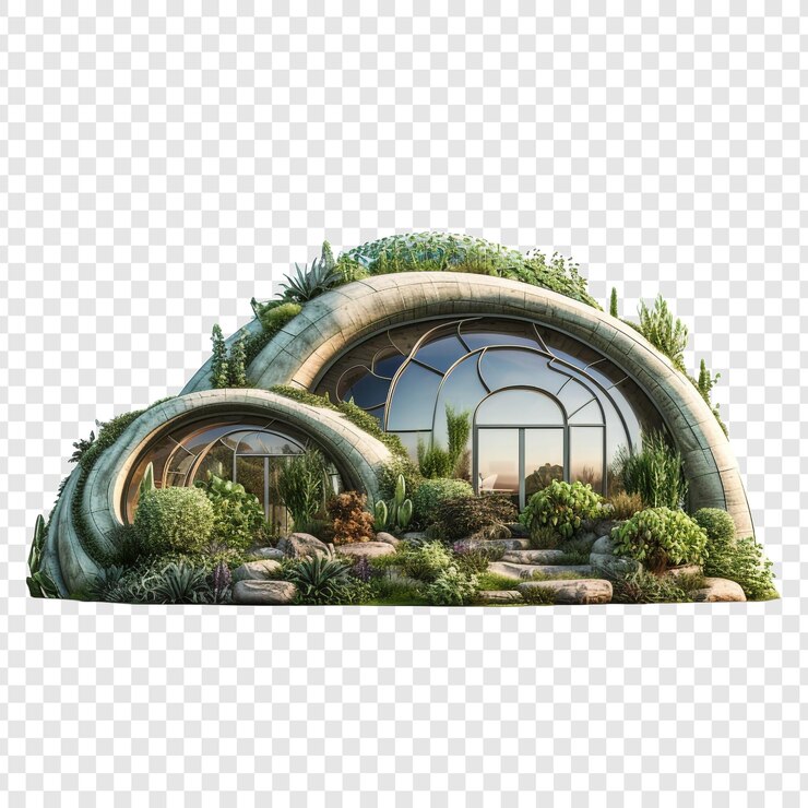 PSD casa earthship aislada sobre fondo transparente
