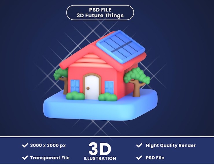 PSD casa ecológica de ilustración de icono 3d