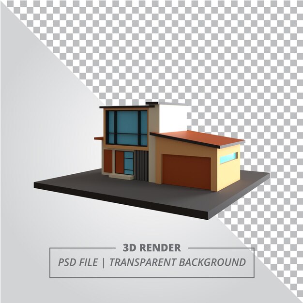 PSD casa con garaje 3d render imágenes aisladas