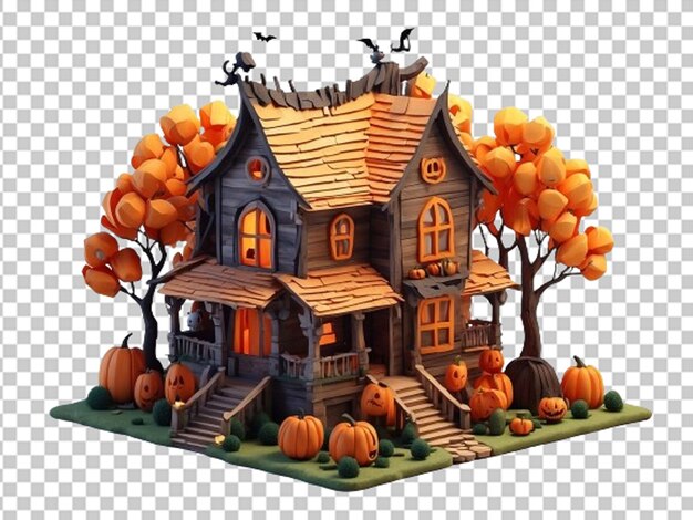 PSD casa de halloween isométrica en 3d con calabaza