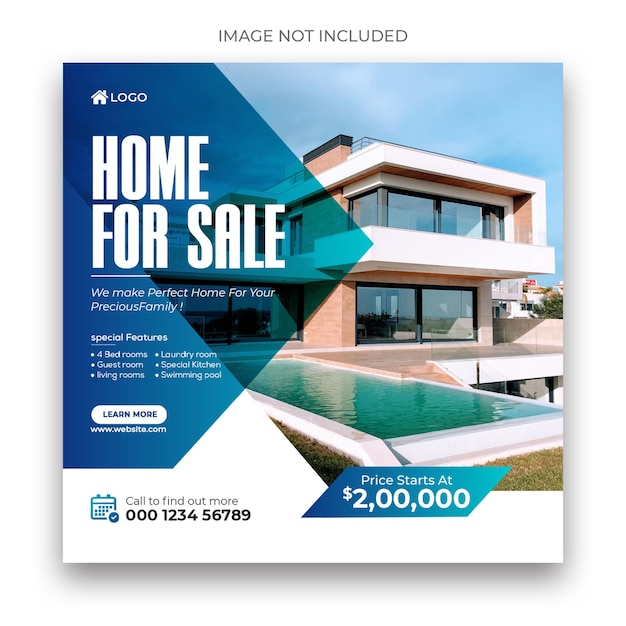 Casa imobiliária para venda modelo de banner de mídia social