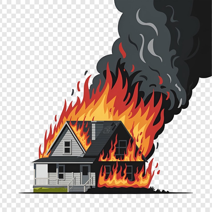 PSD casa in fiamme isolata su uno sfondo trasparente