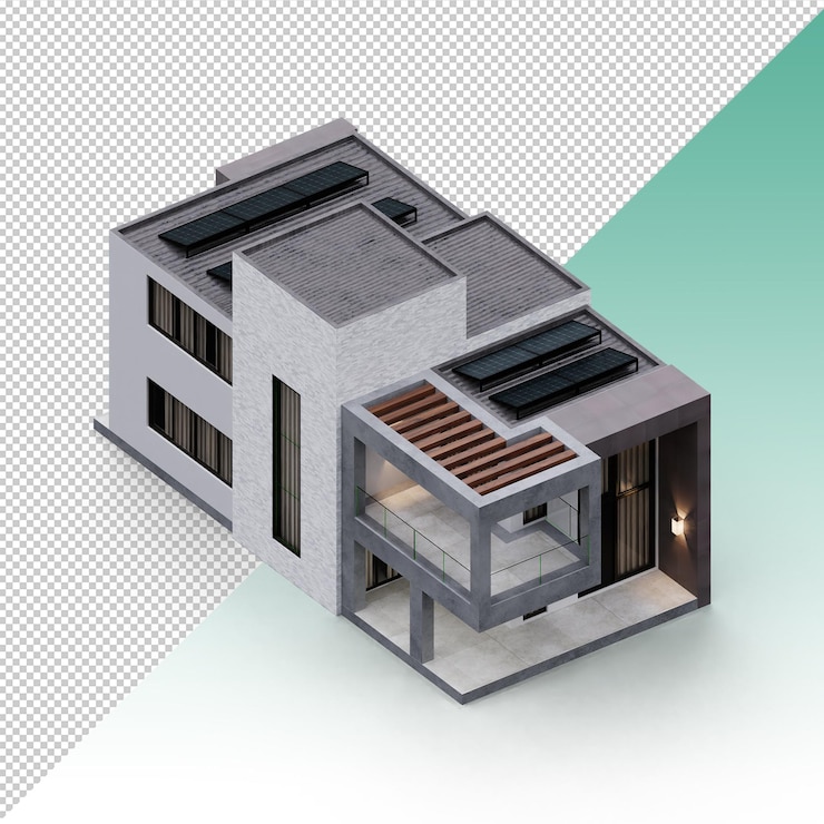 PSD casa isométrica moderna aislada