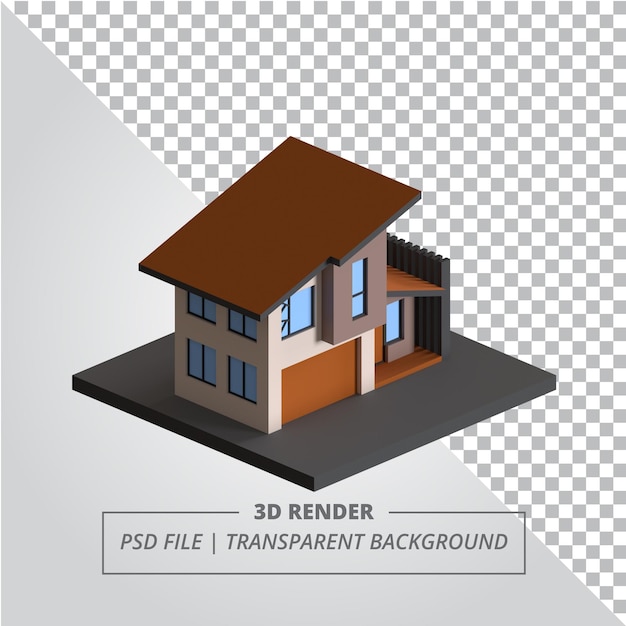 Casa isométrica moderna render 3d