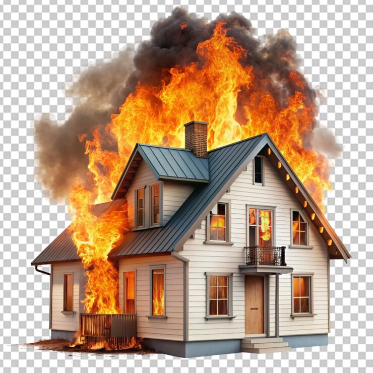 PSD casa en llamas fondo transparente