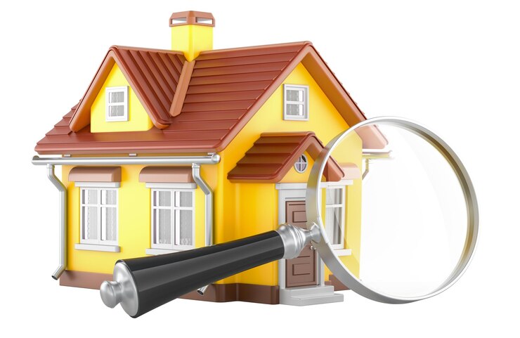 PSD casa con lupa encontrar una casa para alquilar o comprar concepto renderización 3d aislado en fondo transparente