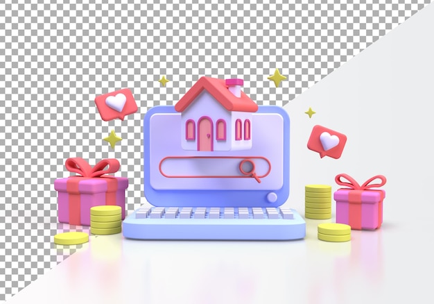 Casa con lupa ilustración del concepto de bienes raíces Plantilla de página de destino para el fondo del concepto de idea de negocio