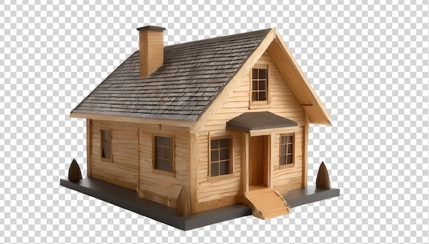 PSD casa de madera realista con un techo aislado en un fondo transparente