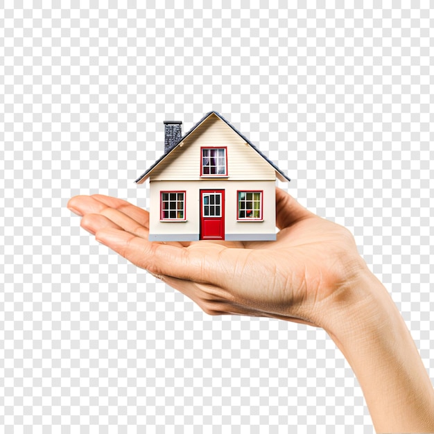 Casa en la mano Concepto inmobiliario aislado en un fondo transparente