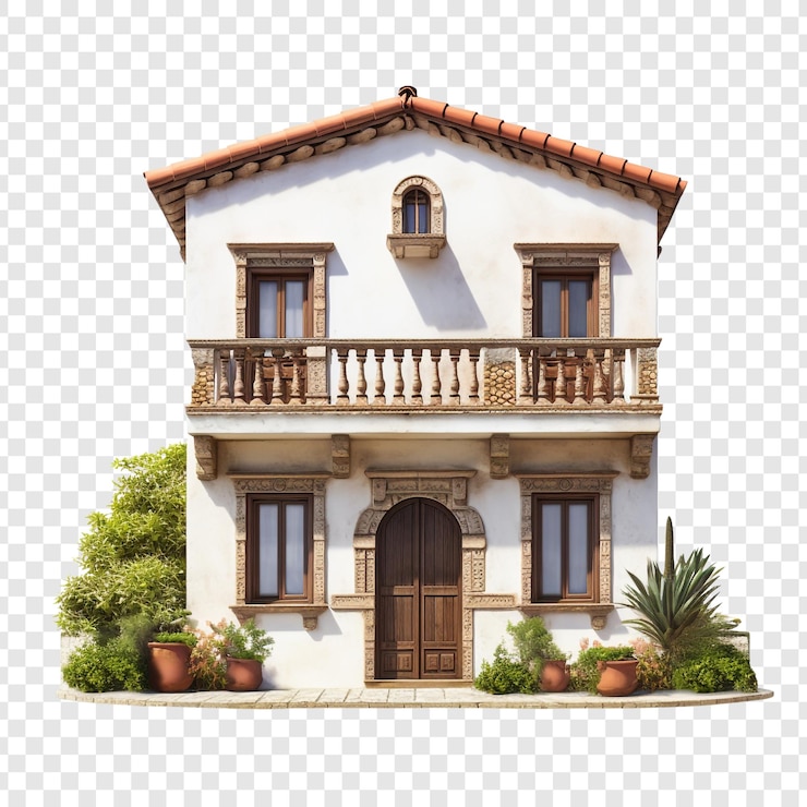 PSD casa mediterrânea isolada em fundo transparente