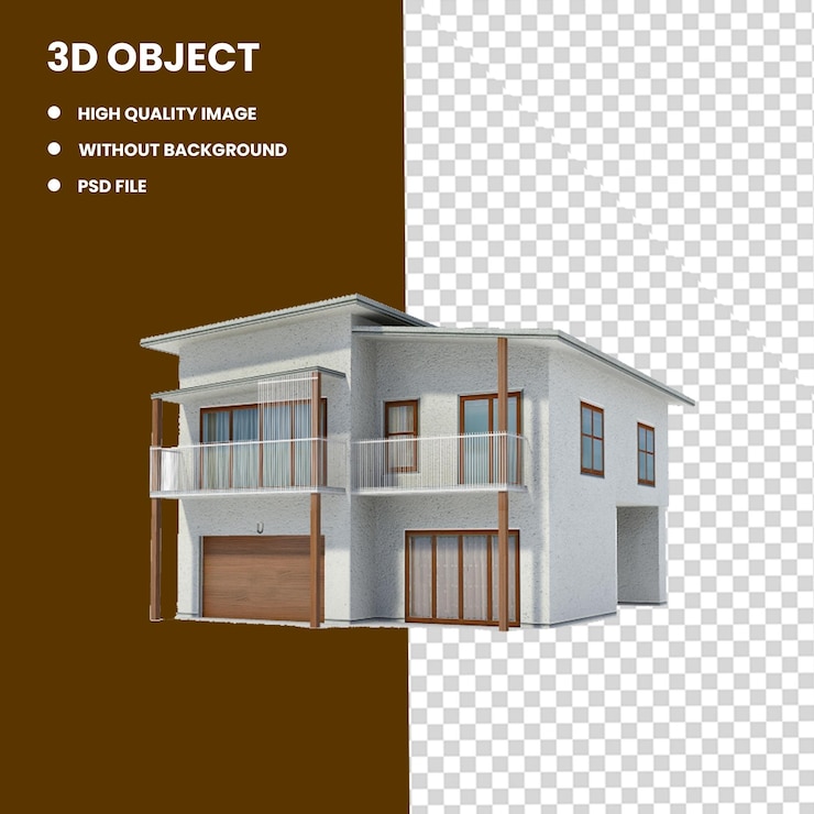 PSD casa moderna aislada sobre un fondo transparente casa dúplex globo ocre mundo dorado