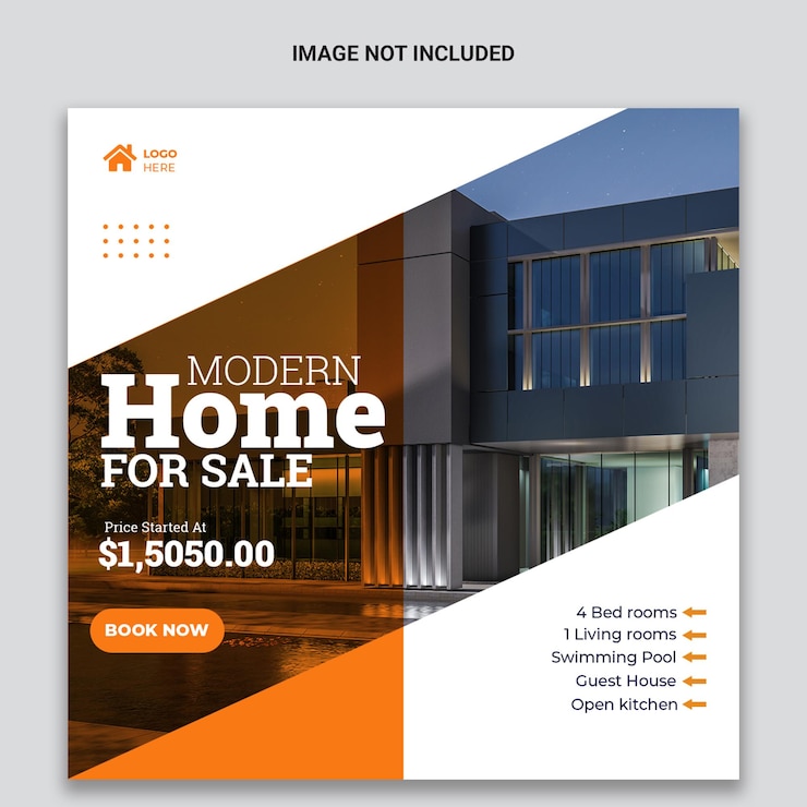 Casa moderna para un banner de venta de bienes raíces.