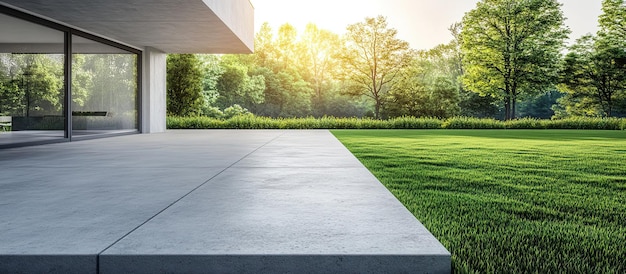 Casa moderna con ampio patio e lussureggiante prato verde