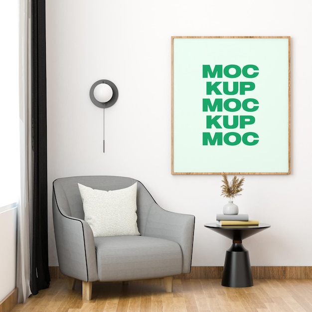 Casa moderna e estética Mockup de moldura de parede da sala de estar PSD Template 12