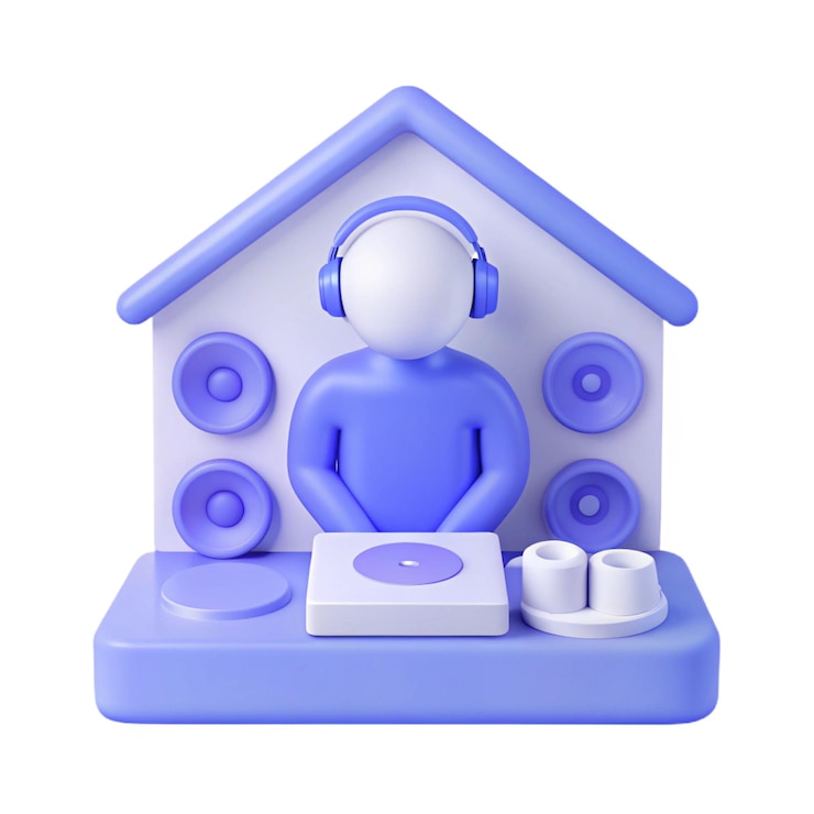 PSD una casa de muñecas azul con auriculares en ella