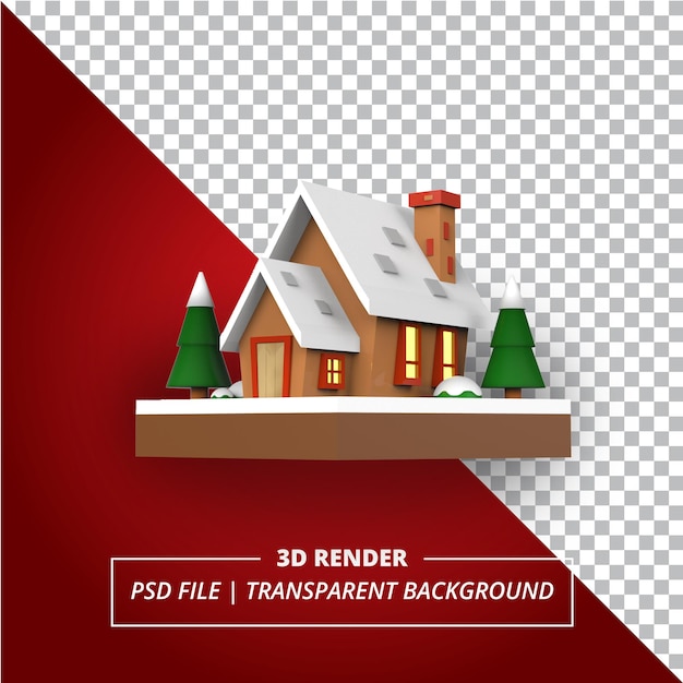 Casa de Navidad 3D en fondo transparente
