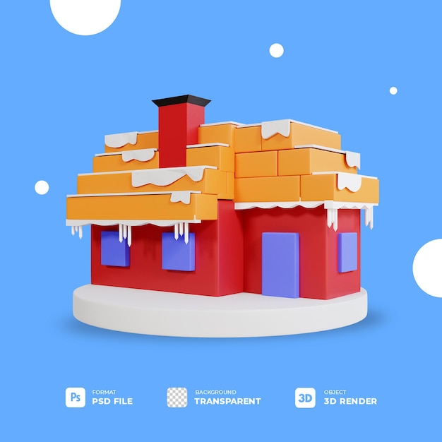 Casa de nieve de navidad 3d con fondo transparente