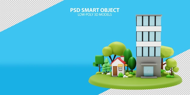 Casa y oficina Objetos inteligentes PSD sobre fondo degradado Imagen de renderizado 3d de modelos de baja poli