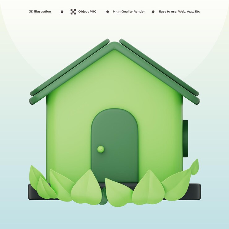PSD casa con paneles solares y techo inteligente que promueve la energía renovable y la vida ecológica