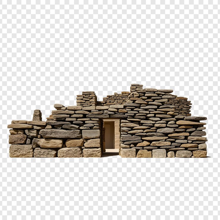 PSD una casa de piedra con una puerta que dice "no" en ella