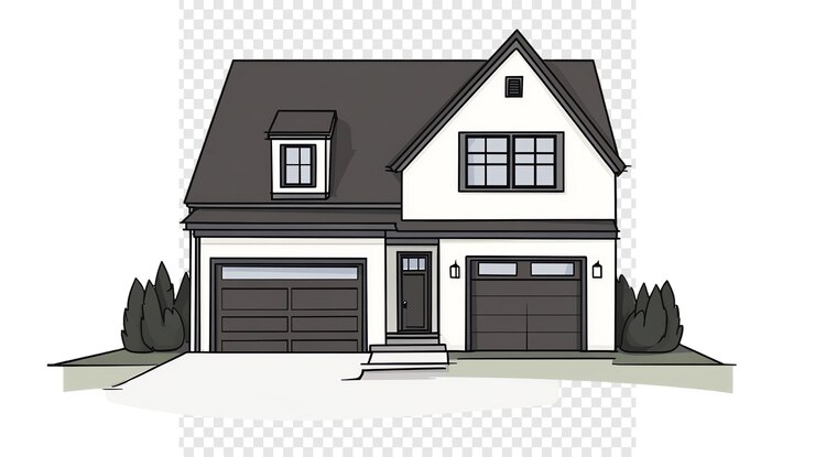PSD una casa con una puerta de garaje y una puerta de garage