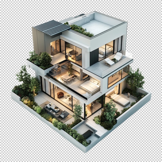 Casa quadruplex isolada em fundo transparente