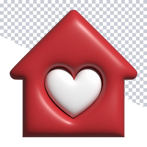 Una casa roja con una ventana en forma de corazón en el medio