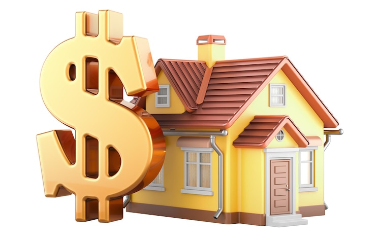 PSD casa con símbolo de dólar en 3d aislada sobre un fondo transparente