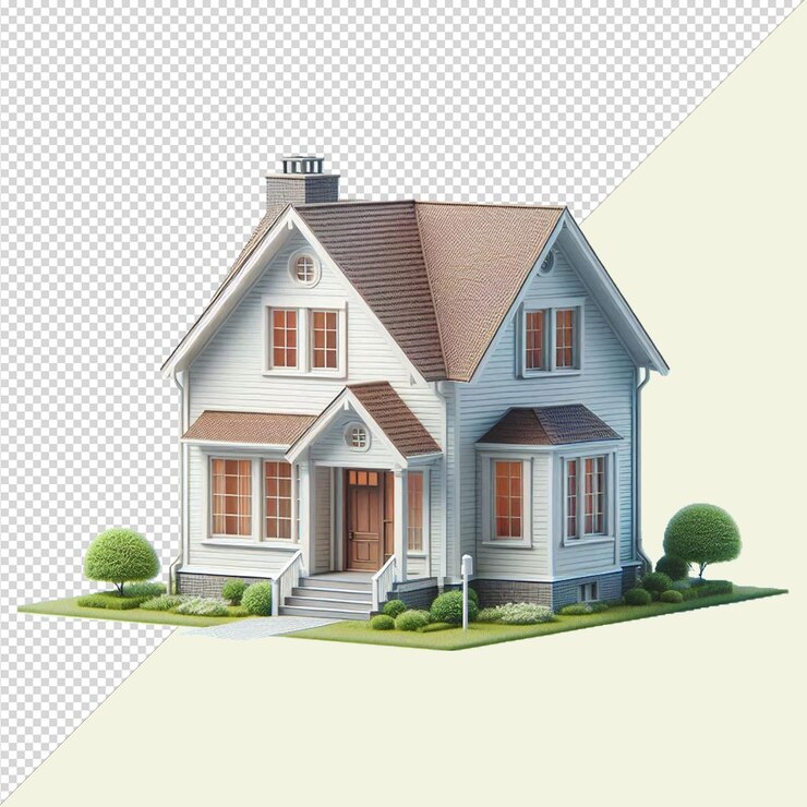 Casa simple aislada en un fondo transparente