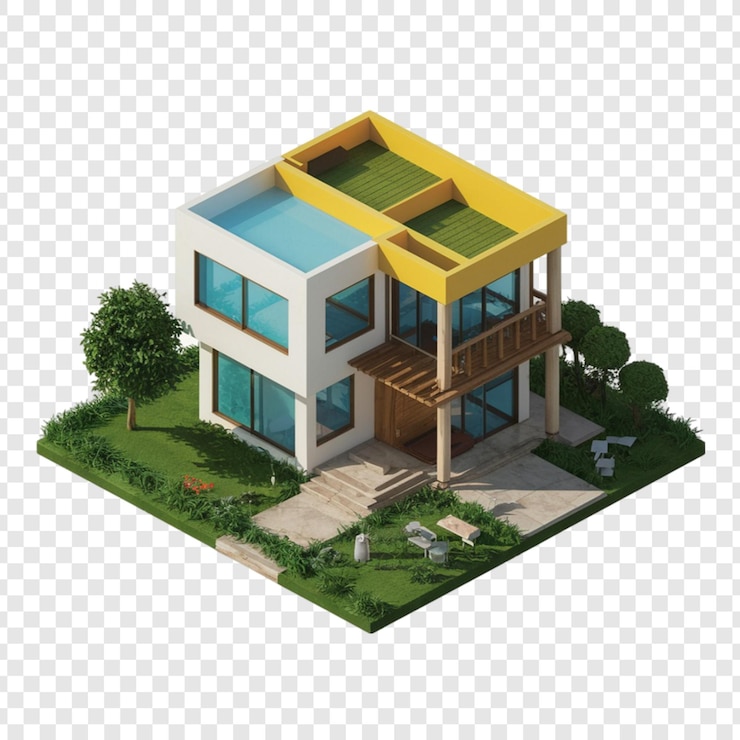 PSD una casa con un techo amarillo y un techo amarillo