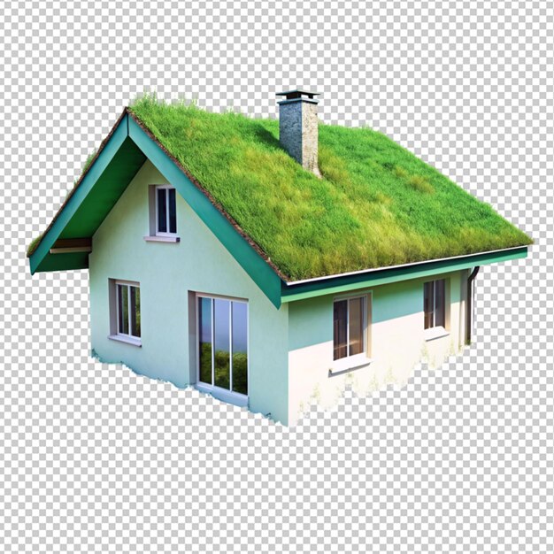 Casa con techo verde en un fondo transparente