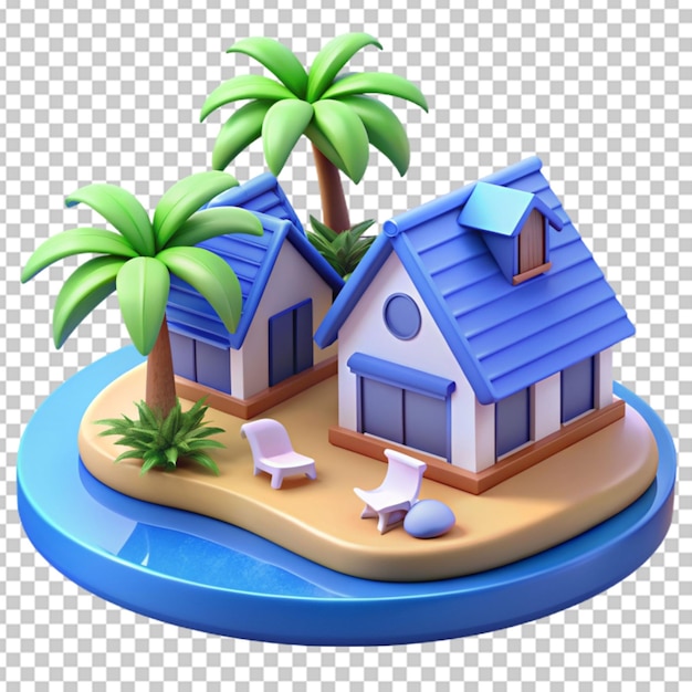 PSD casa tropical malaia de madeira 3d com palmeira