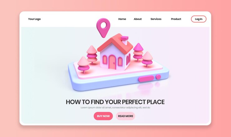 PSD casa en venta ilustración del concepto de bienes raíces plantilla de página de destino para el fondo del concepto de idea de negocio