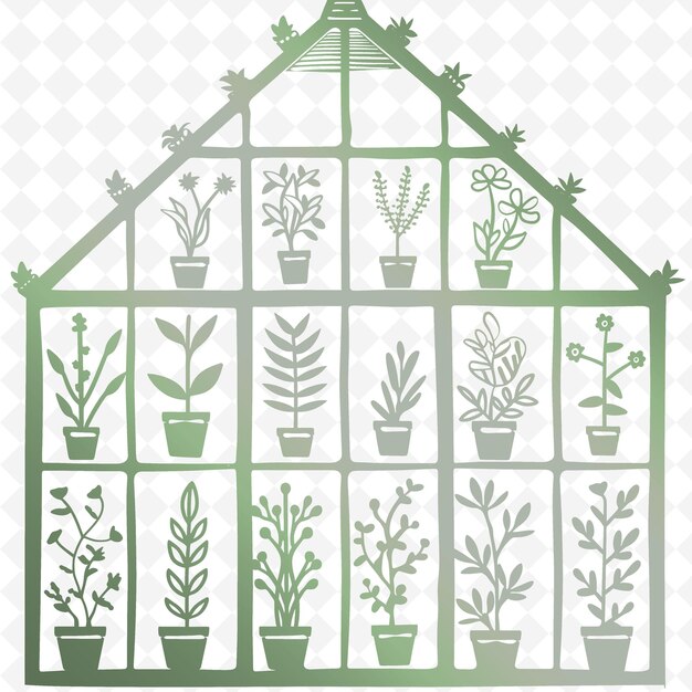 PSD una casa verde con plantas en ollas y un fondo blanco