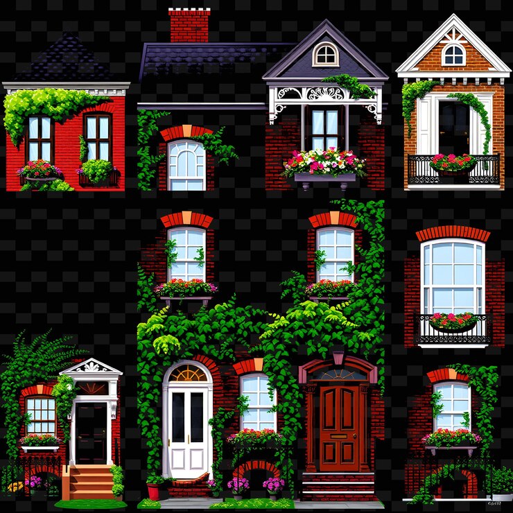 PSD casa vitoriana com tijolos de ivy exterior ivy climbing up the walls f design de elementos de casa pngsl