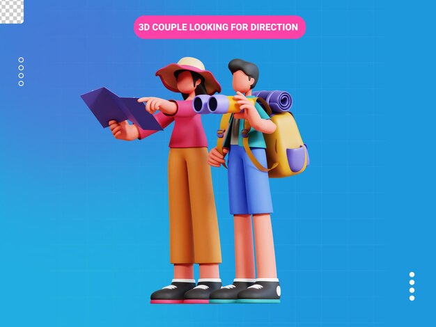 Casal à procura de direção personagem 3d