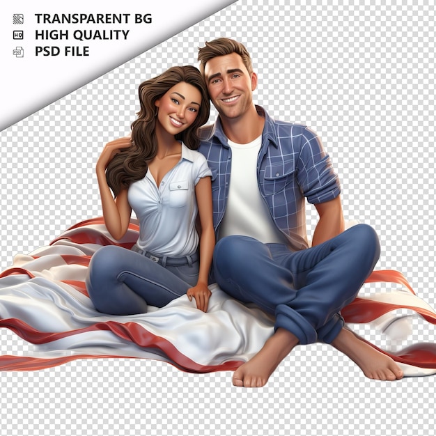 PSD casal americano sonhando em 3d estilo desenho animado fundo branco