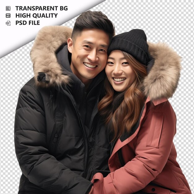 PSD casal asiático frio estilo ultra realista fundo branco