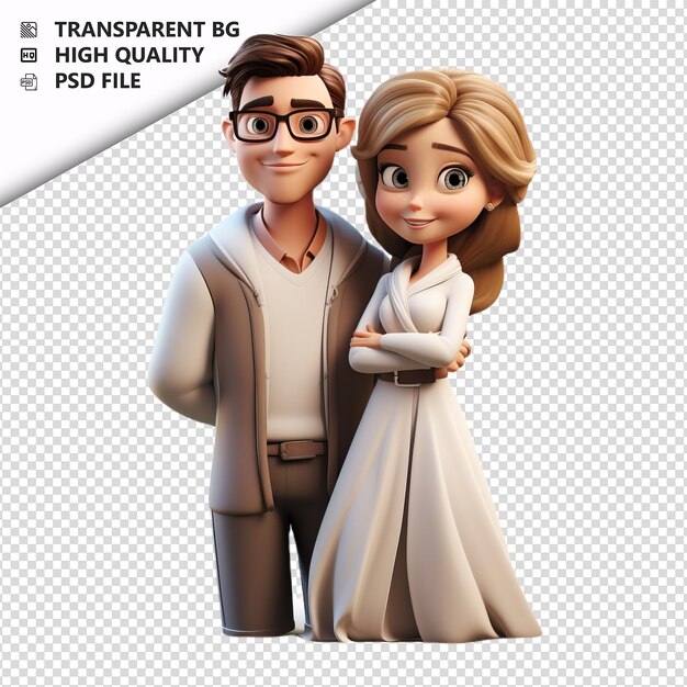 PSD casal branco misterioso 3d estilo de desenho animado fundo branco