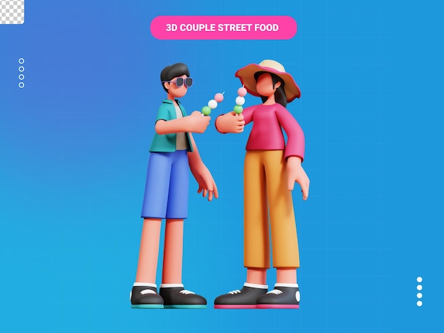 Casal de comida de rua personagem 3d