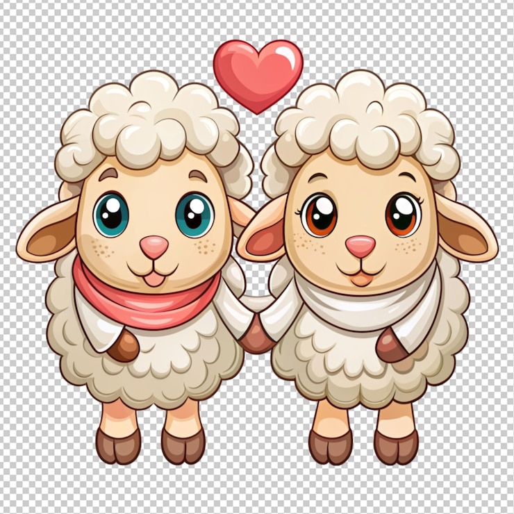 PSD casal de ovelhas de desenho animado bonito em fundo transparente