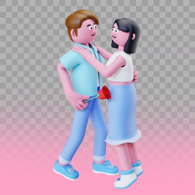 casal de renderização 3D comemorando o dia dos namorados com flor