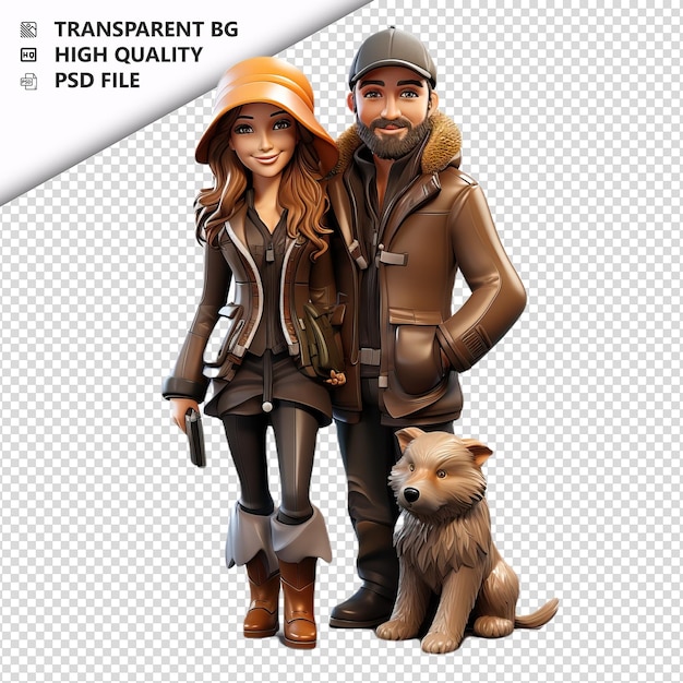 PSD casal europeu caçando 3d estilo de desenho animado fundo branco